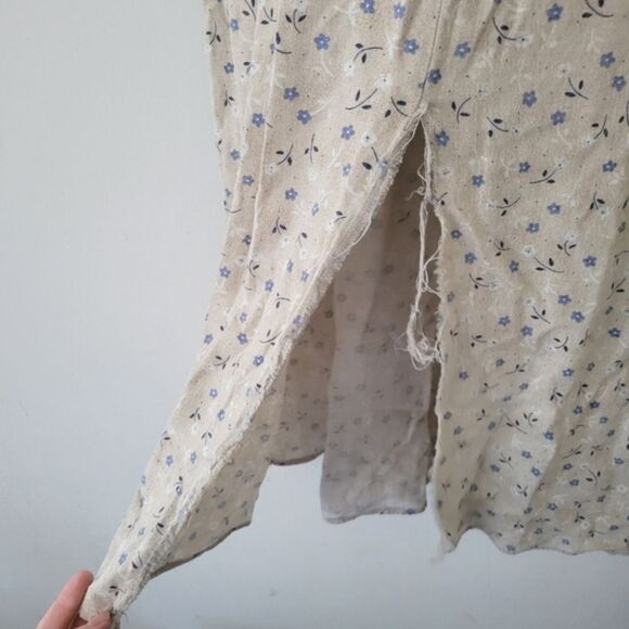 Vintage Studio Ease Linen Blend Dress Neutral Blue Floral Print Sleeveless 4P - Picture 7 of 10